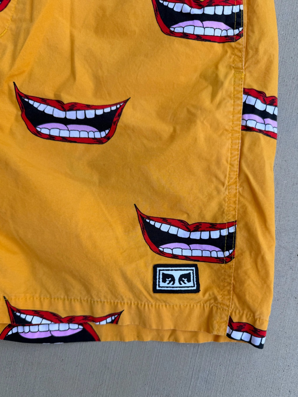 Obey Yellow Graphic Mouth Print Drawstring Shorts - Picture 3 of 6